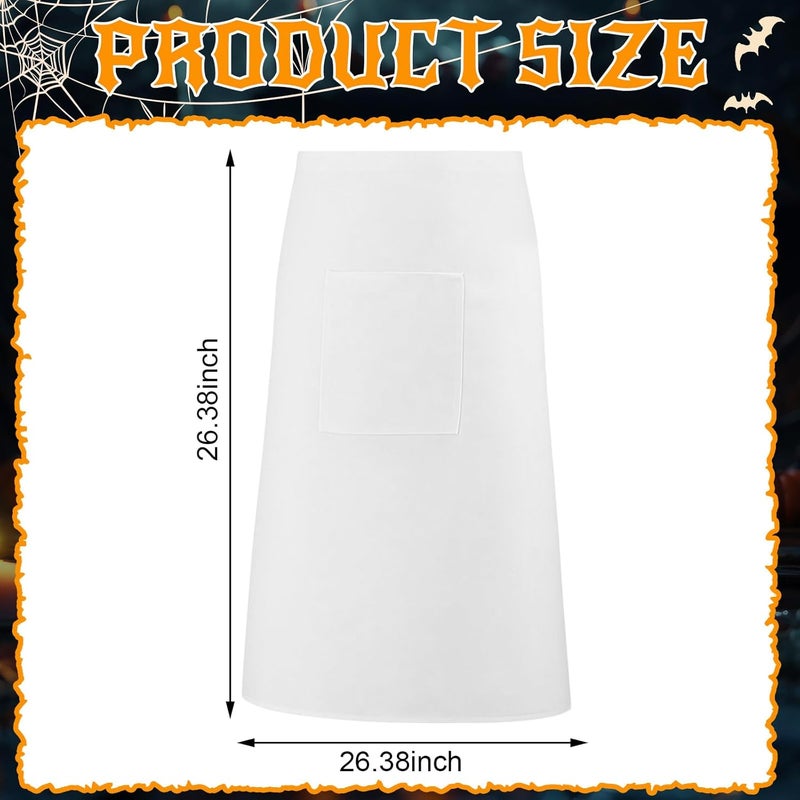 Shyyween White Half Bistro Burger Apron 26" White Waist Chef Apron with Large Pockets and Adjustable Waist Strip Halloween Cosplay Party Outfit for Men Women Adults Kitchen Cooking - Image 2
